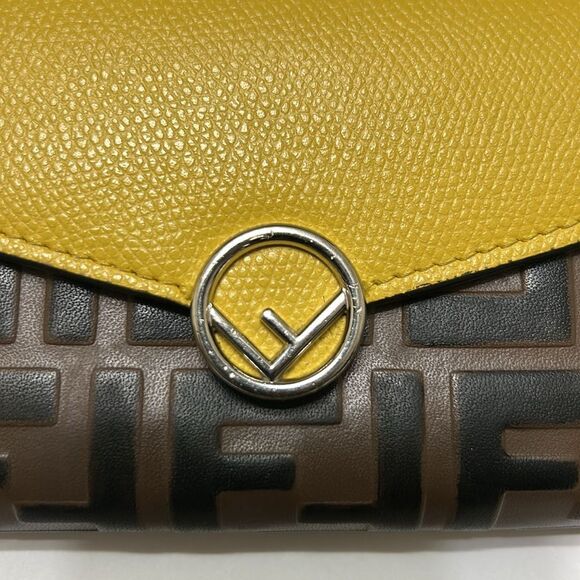 Authentic Fendi Leather Yellow & Brown FF Continental Long Wallet. - Picture 12 of 17